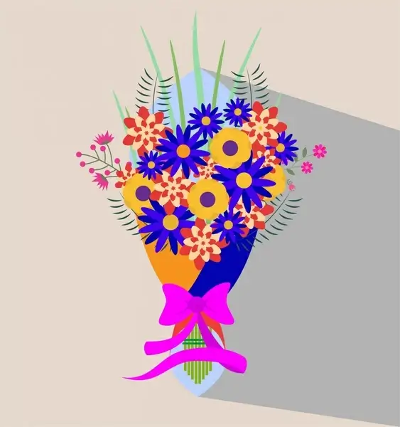 colorful wedding flower vector illustration in flat style