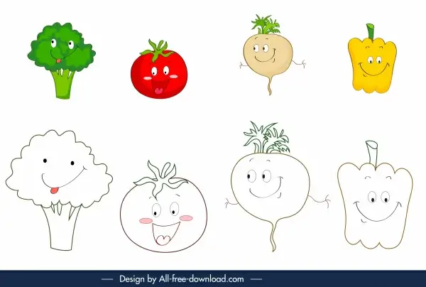 coloring plants book design elements funny stylized sketch