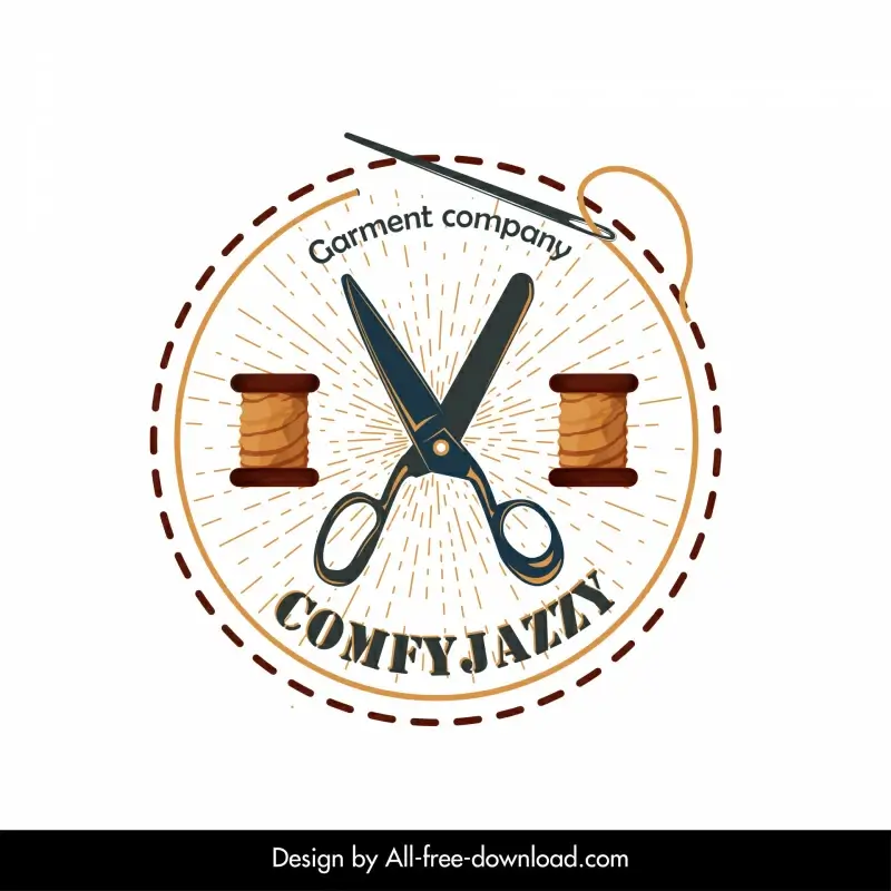 comfyjazzy garment company logo template flat retro scissors thread reel sketch