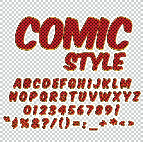 comic styles alphabet with numbers and symbol vector set