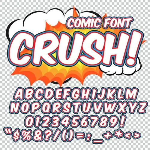 comic styles alphabet with numbers and symbol vector set