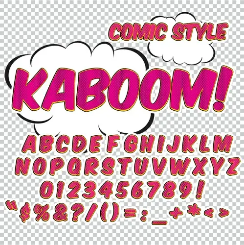 comic styles alphabet with numbers and symbol vector set