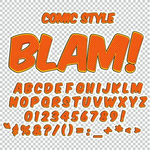 comic styles alphabet with numbers and symbol vector set