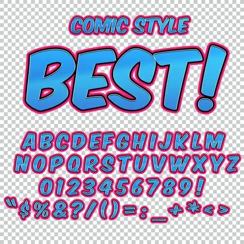 comic styles alphabet with numbers and symbol vector set