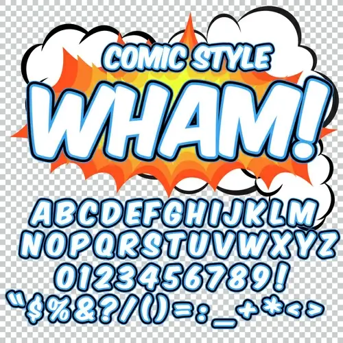 comic styles alphabet with numbers and symbol vector set