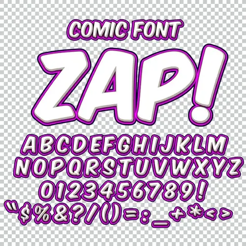 comic styles alphabet with numbers and symbol vector set