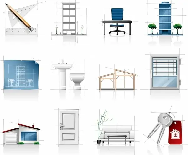 construction icons modern colored flat symbols sketch
