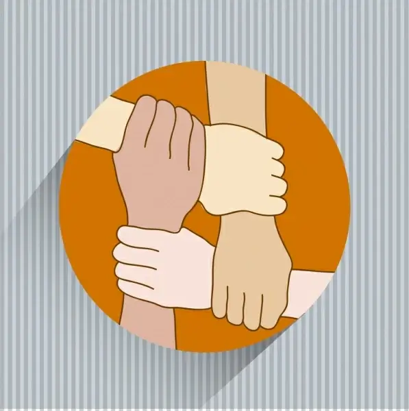community combination banner holding hands icon round isolation