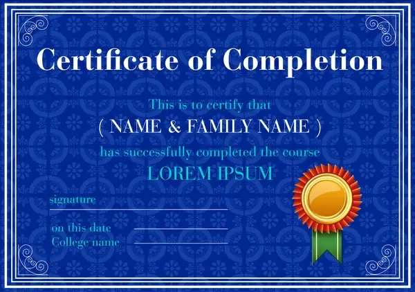completion certificate illustrations with blue vignette background