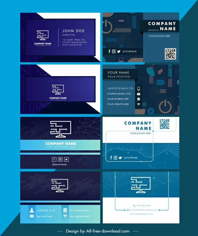 computer business card templates collection modern computing elements 