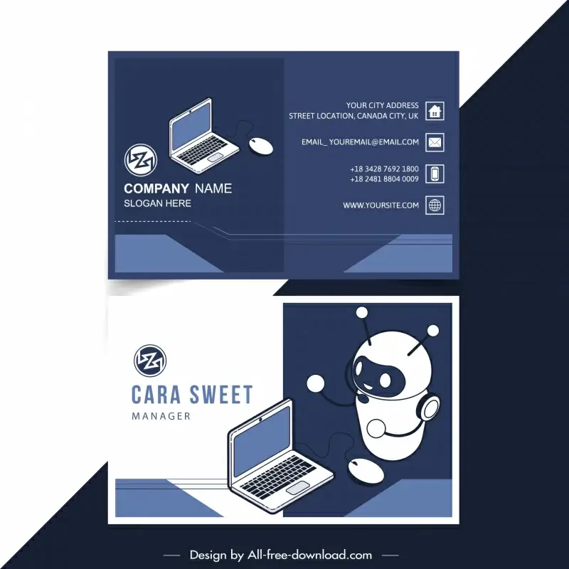computer business card templates contrast technology computing elements