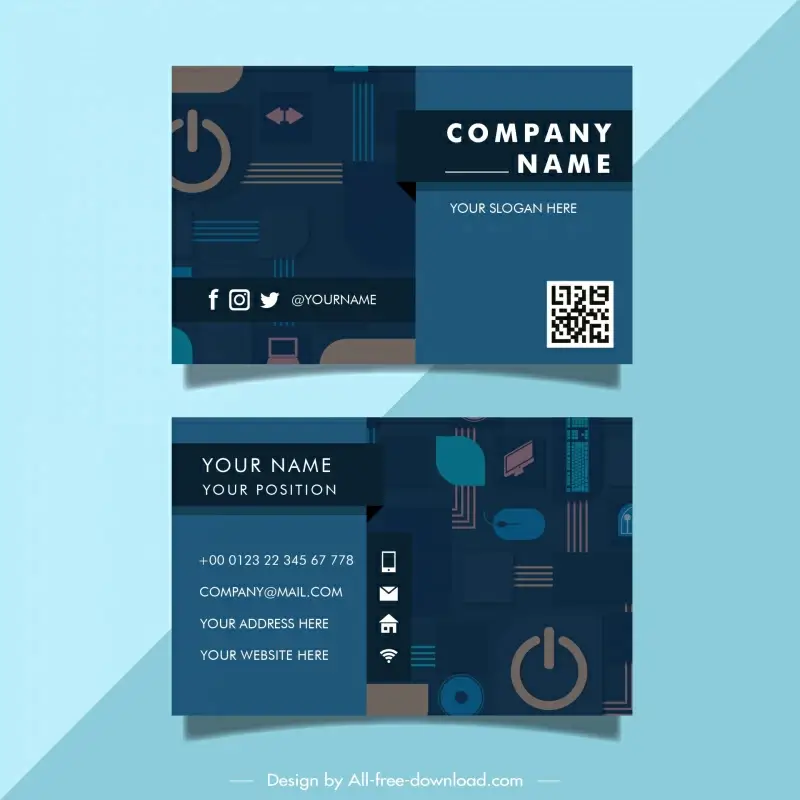 computer business card templates flat dark geometry 