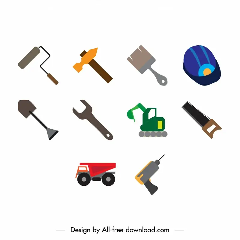 construction icon sets flat tools equipment symbols sketch