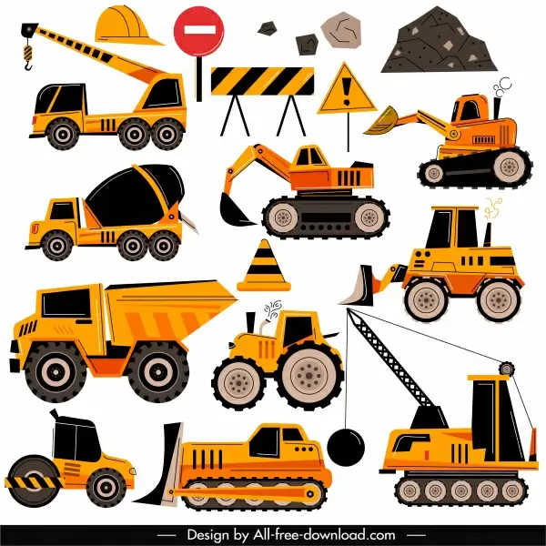 construction work design elements heavy equipment sketch