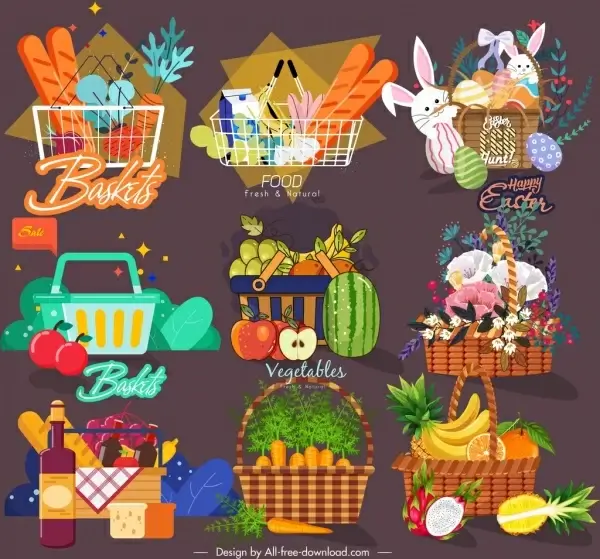 container basket templates shopping easter food camping themes