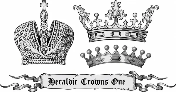 heraldic design elements retro european crown ribbon sketch