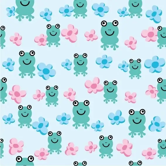 continuous background lovely vector flowers frog
