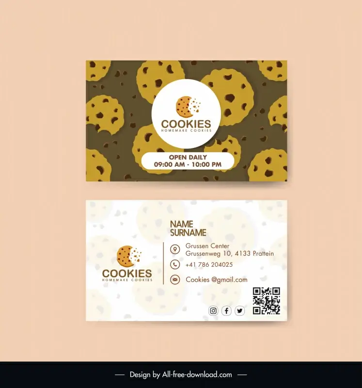 cookie business card template flat dark classical