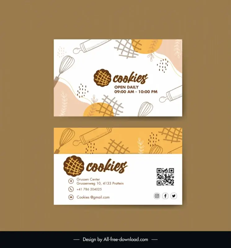 cookie business card template flat vintage handdrawn