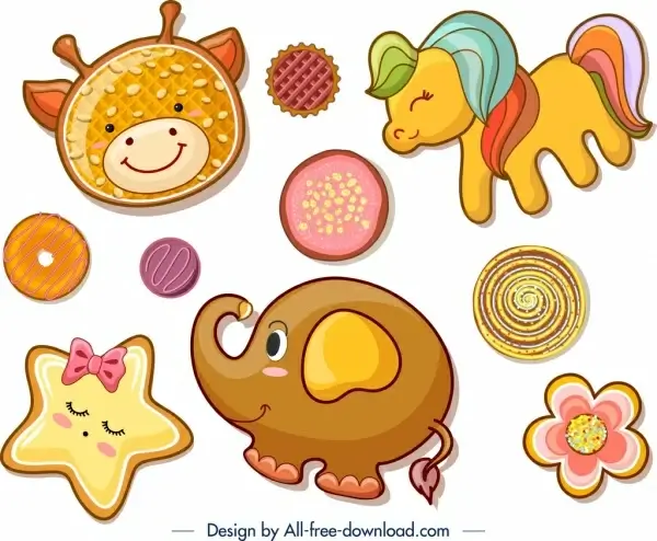 cookies design templates animal flower icons flat decor