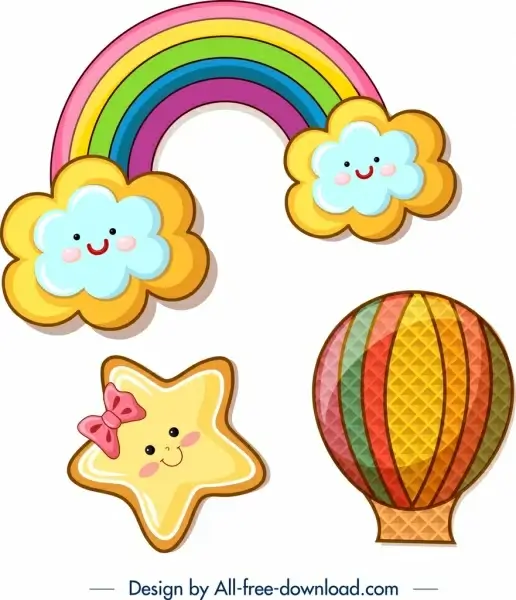 cookies design templates cloud rainbow star balloon icons