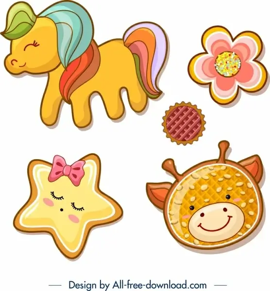 cookies icons colorful cute flat shapes