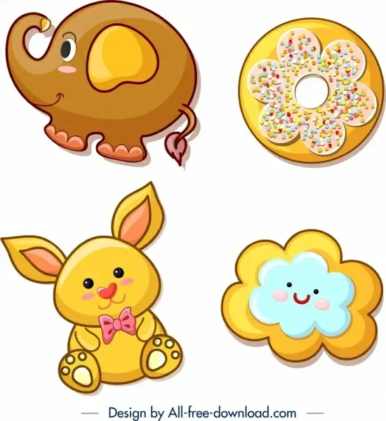 cookies templates elephant bunny cloud icons decor