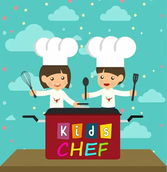 cooking background kids preparing food kitchenwares icons