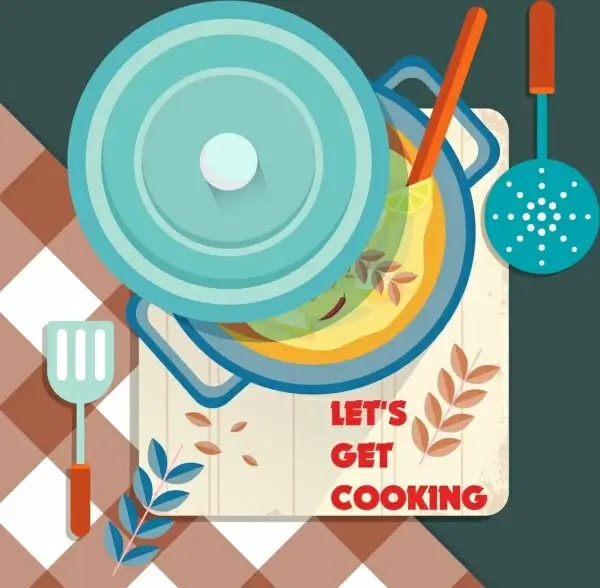 cooking banner kitchenware icons colored classical design 