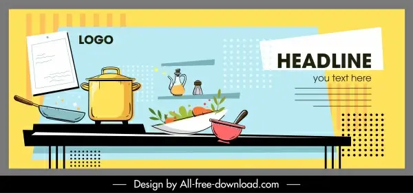 cooking banner template dynamic utensils sketch