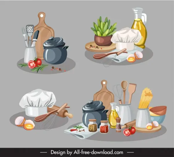 cooking design elements tools ingredients sketch classic design