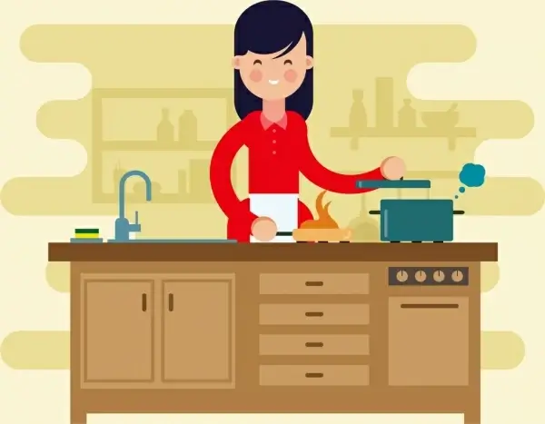 cooking work background housewife icon cartoon design