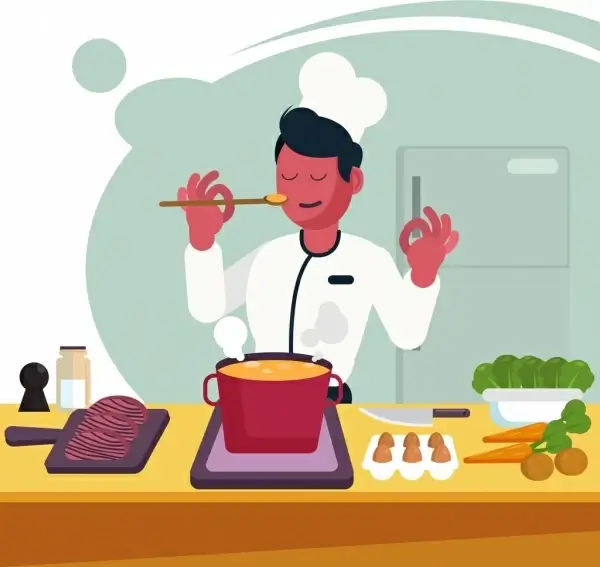 cooking work background male cook food icons