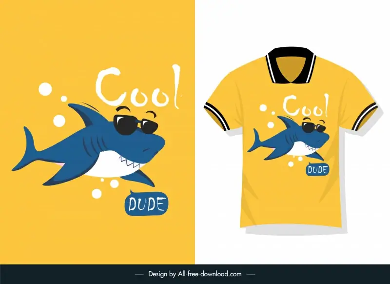 cool dude shark t shirt template funny stylized design 