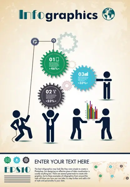coporate infographic design with gears and human illustration