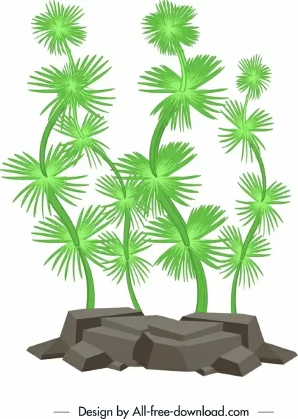 coral painting green trees icon decor