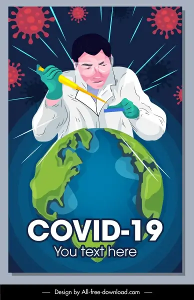 corona virus banner earth chemist doctor sketch
