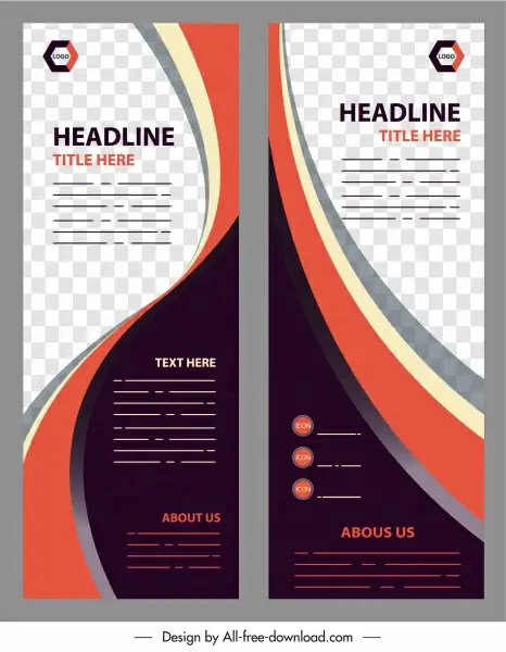 corporate banner template checkered curves decor vertical design