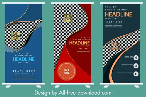 corporate banners templates dark colorful checkered vertical design