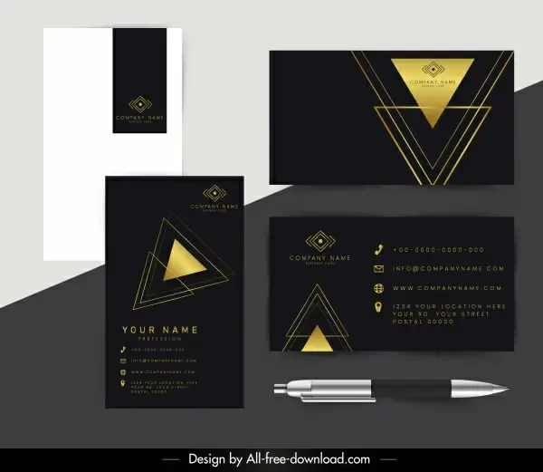 corporate cards template luxury golden black triangles decor