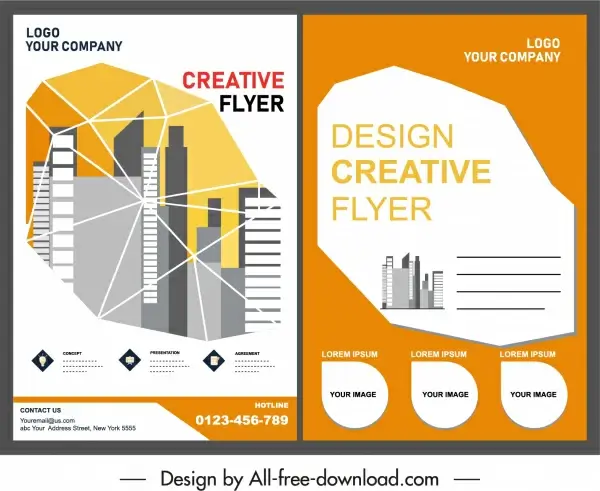 corporate flyer template buildings decor geometric sketch