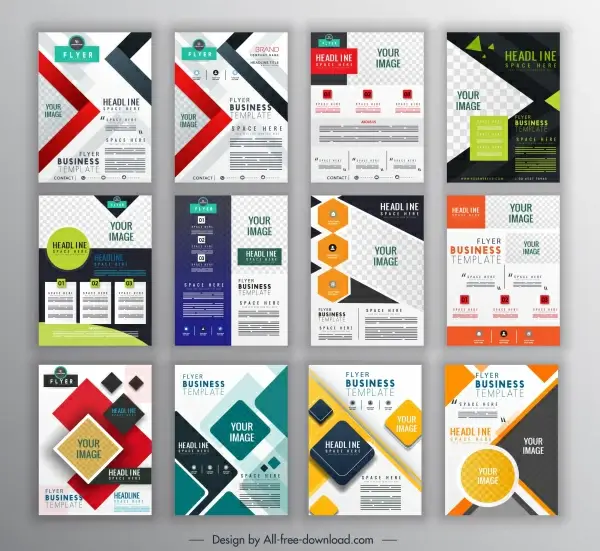 corporate flyer templates collection colorful modern geometric decor