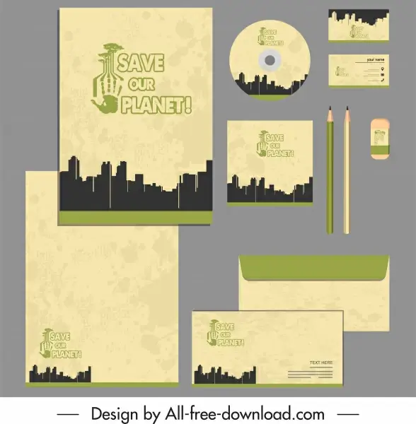corporate identity sets earth saving theme silhouette design