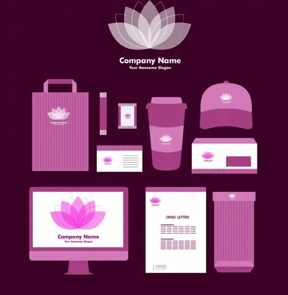 corporate identity sets lotus icon sketch violet decoration