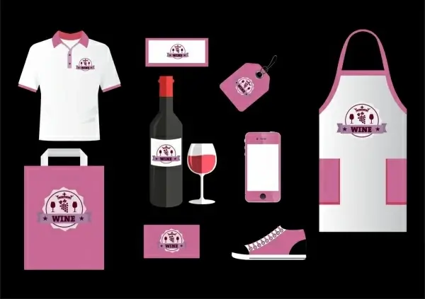 corporate identity sets violet decoration wine logotype