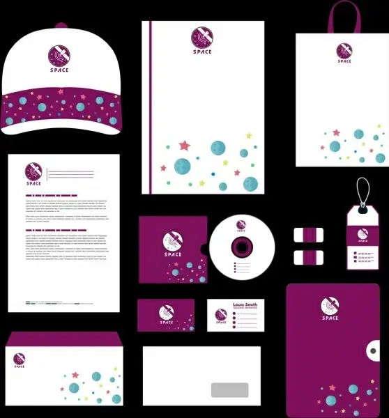 corporate identity sets violet design stars icons ornament