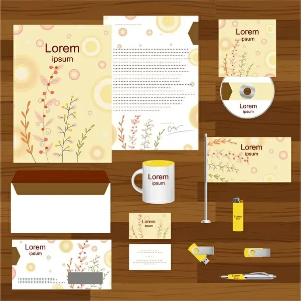 corporate identity templates with bright flowers background