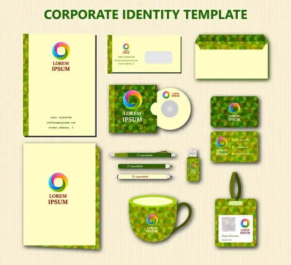 corporate identity templates with green bokeh background
