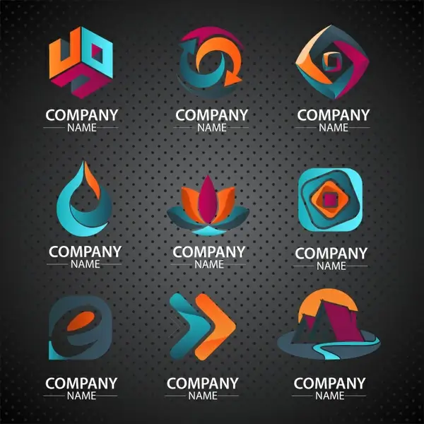 corporate logo design in various dark colored shapes