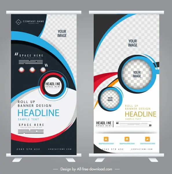 corporate rolled up banners colorful modern technology decor